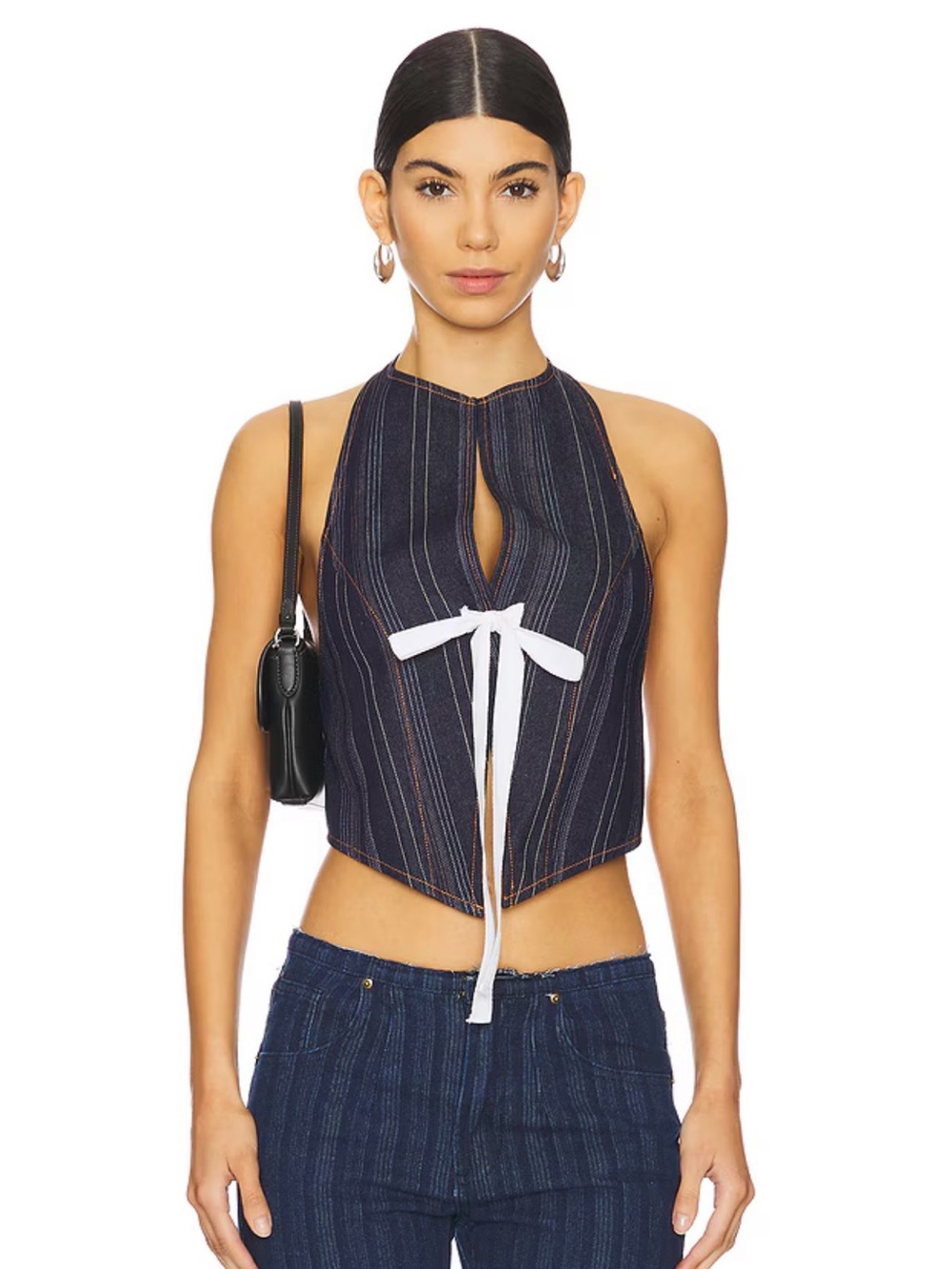 Lioness BUTTERFLY TIE TOP - DARK DENIM STRIPE